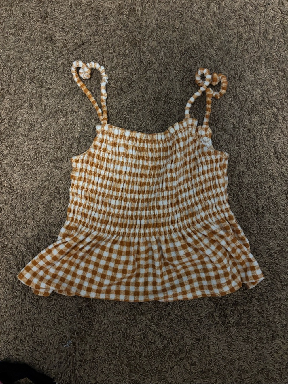 Smocked Gingham Spaghetti Strap Top - Mustard White